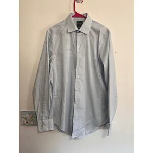 Madison Long Sleeve Button Up Dress Shirt Slim Fit Mens Size Medium White & Blue